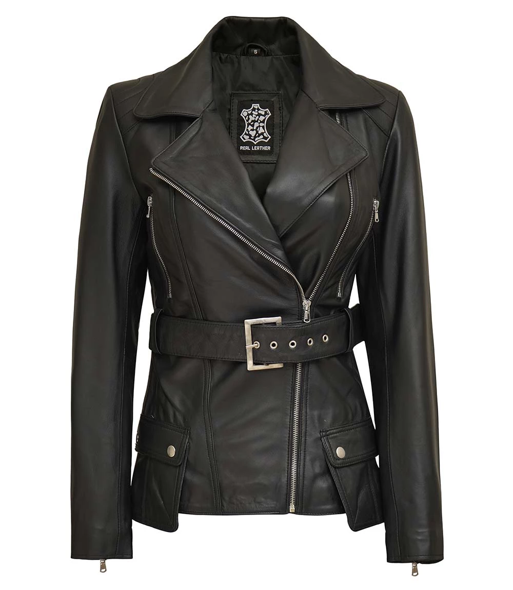 Victoria Women's Asymmetrical Black Leather Jacket