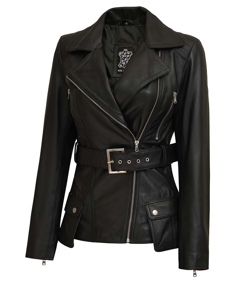 Victoria Women's Asymmetrical Black Leather Jacket