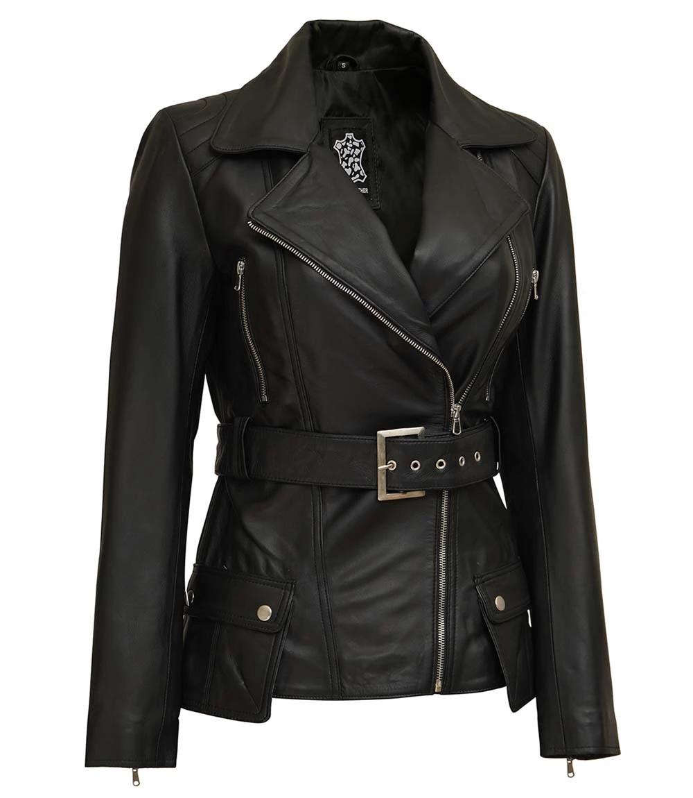 Victoria Women's Asymmetrical Black Leather Jacket