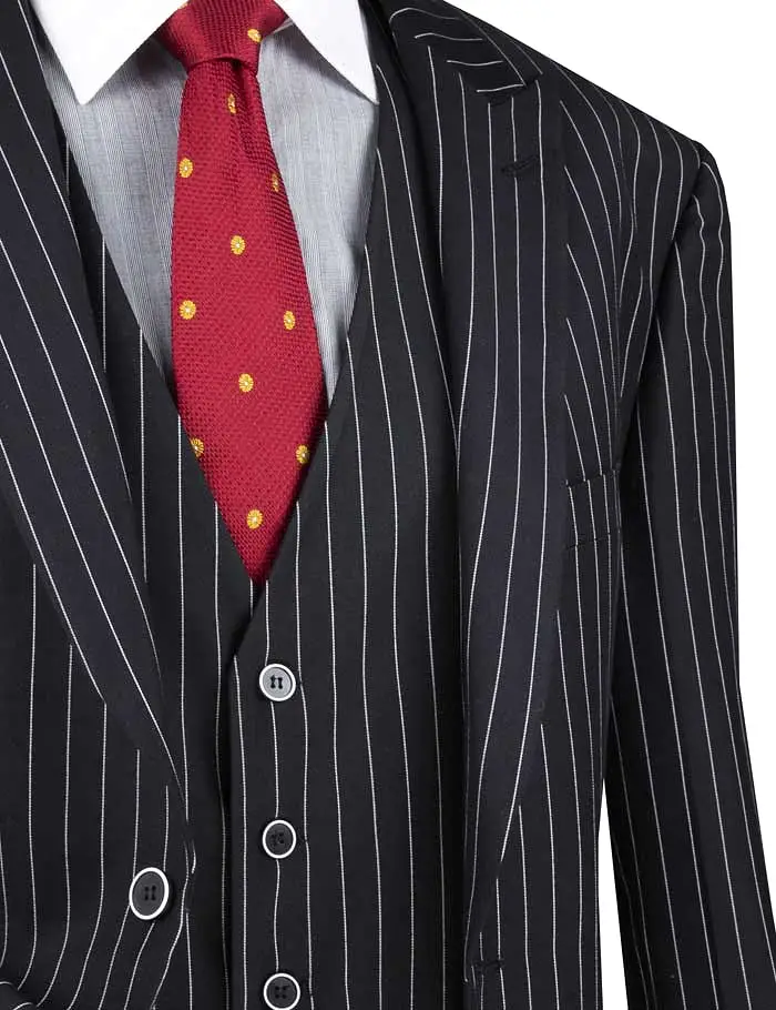 Vinci Regular Fit 3 Piece Suit 2 Button Gangster Stripe (Black) V2RS-9