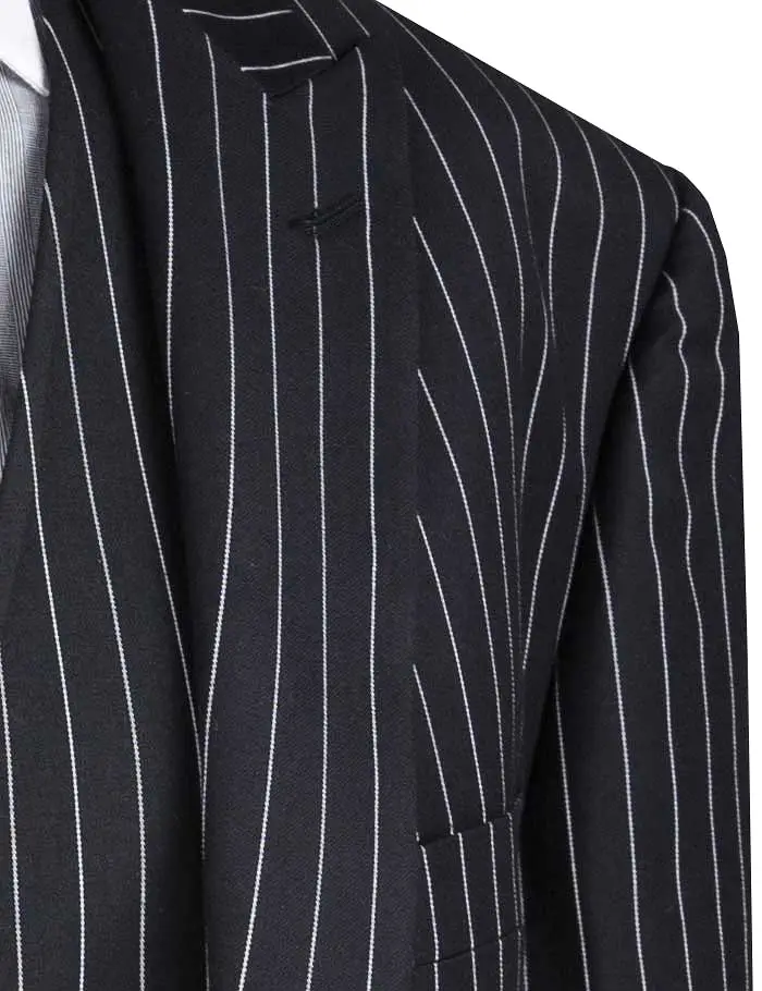 Vinci Regular Fit 3 Piece Suit 2 Button Gangster Stripe (Black) V2RS-9