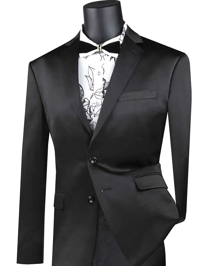 Vinci Ultra Slim Fit Stretch Sateen Suit (Black) UST-1