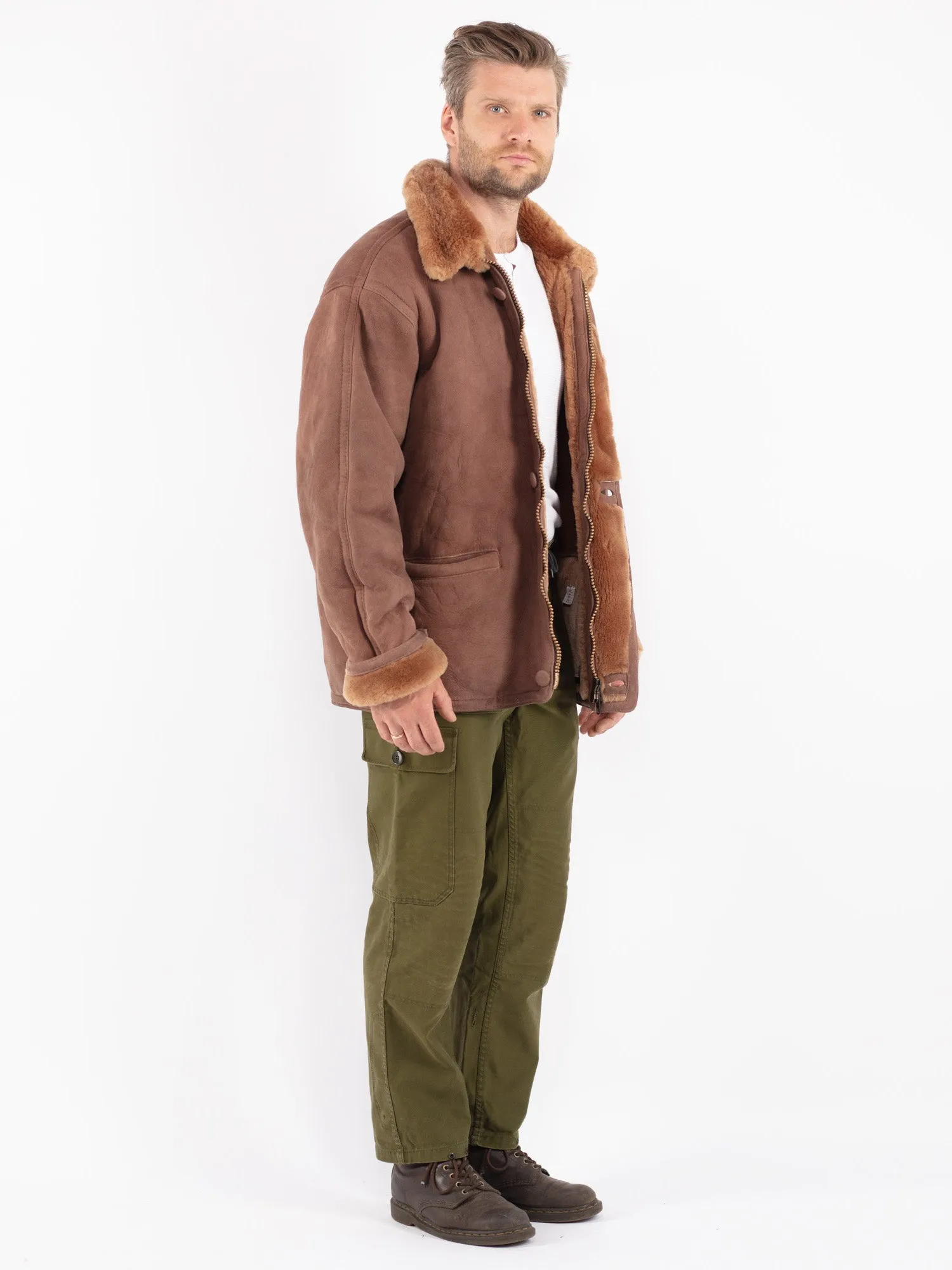 Vintage 90's Men Sheepskin Jacket in Brown