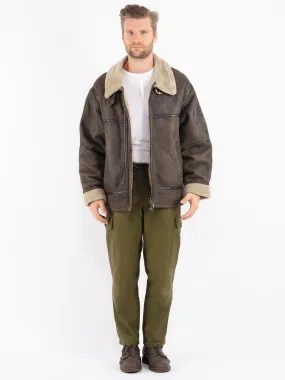 Vintage 90's Men Sheepskin Pilot Bomber Jacket in Brown