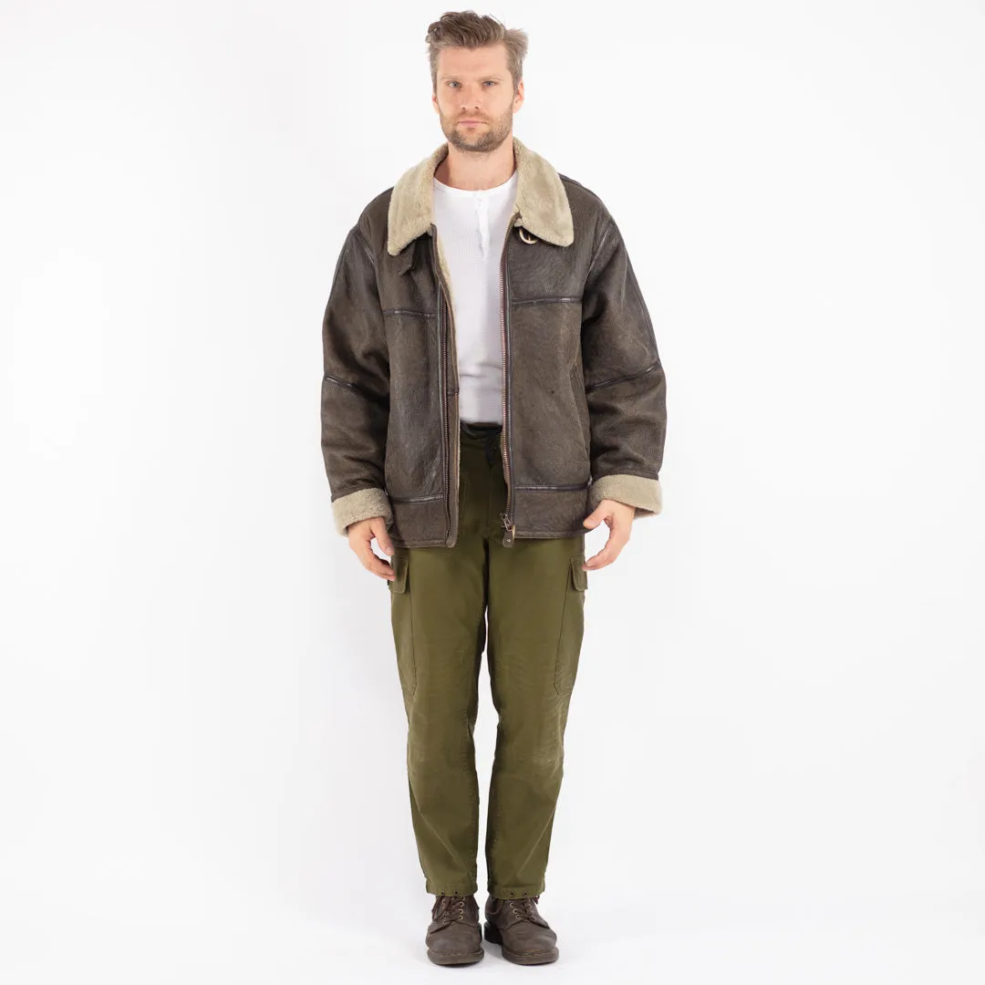 Vintage 90's Men Sheepskin Pilot Bomber Jacket in Brown