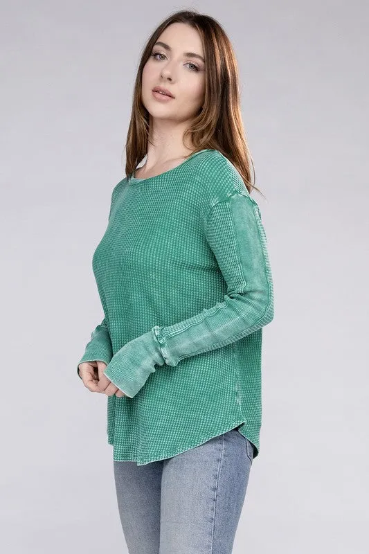 Washed Baby Waffle Long Sleeve Top