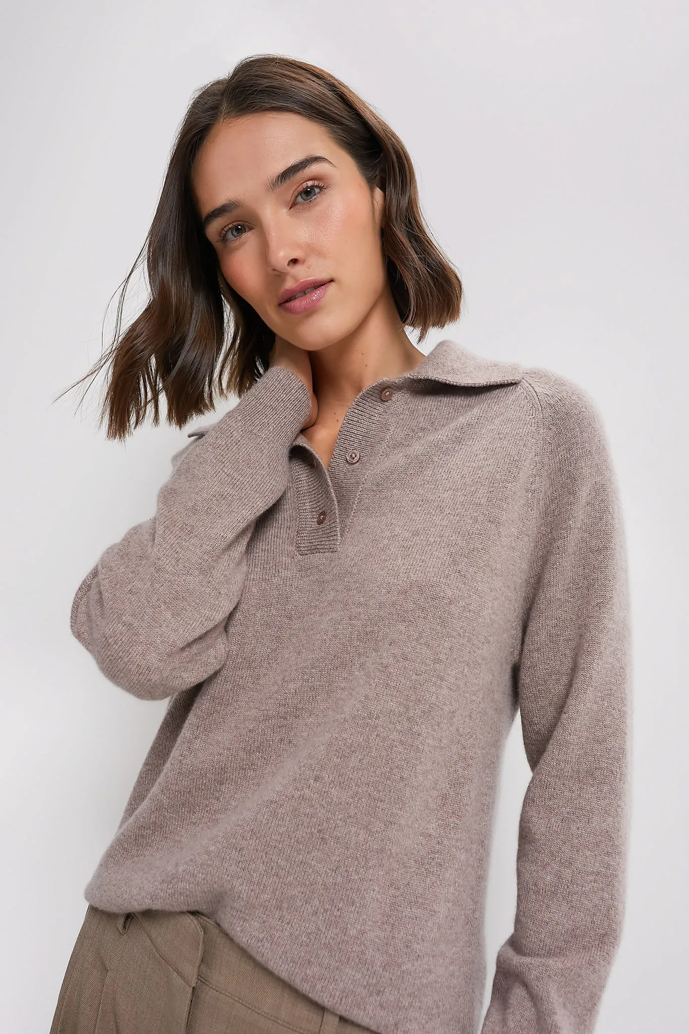 Wheat Carlisle Cashmere Banded Polo Sweater