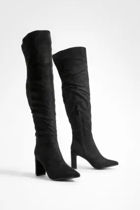 Wide Width Block Heel Thigh High Boots