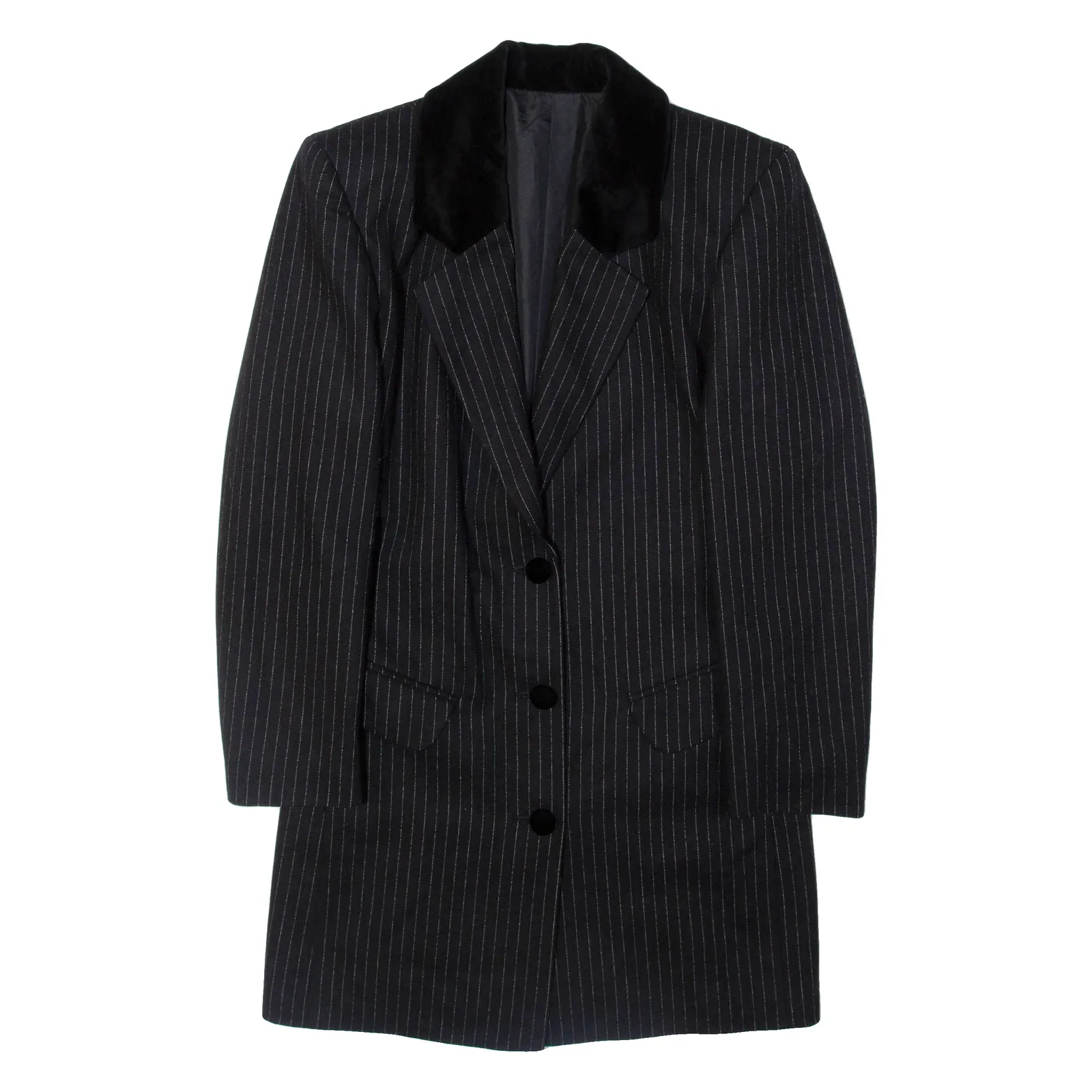 Womens Blazer Jacket Black Wool Pinstripe UK 10