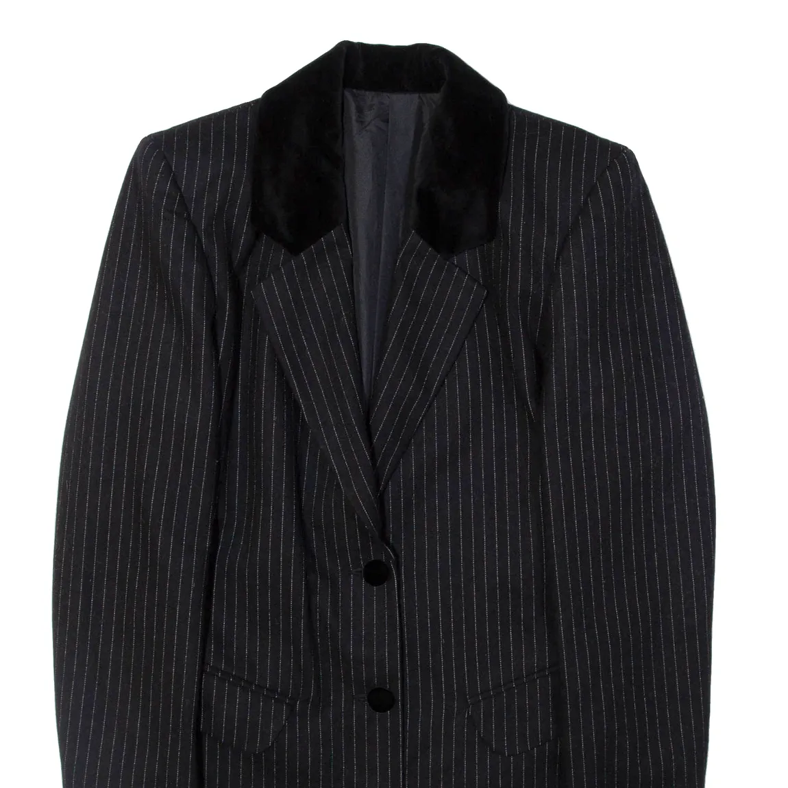 Womens Blazer Jacket Black Wool Pinstripe UK 10