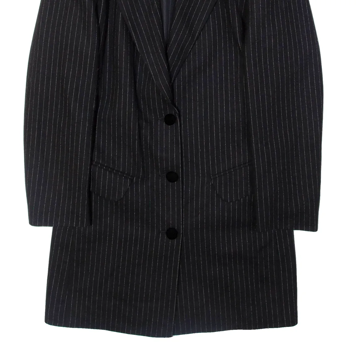 Womens Blazer Jacket Black Wool Pinstripe UK 10