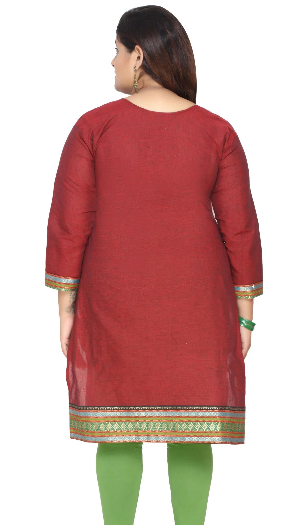 Women's Cotton Indian Tunics Kurti Long Top Embroidered Plus Size (Maroon)