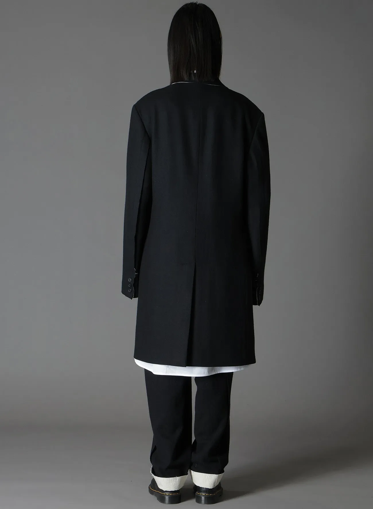 WOOL/NYLON FLANNEL TRIMMED LONG JACKET