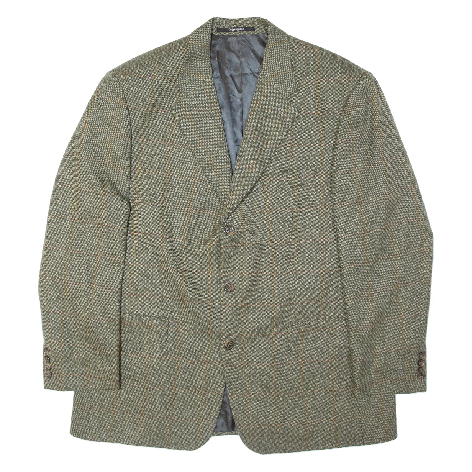 YVES SAINT LAURENT Mens Blazer Jacket Green Wool Plaid 2XL