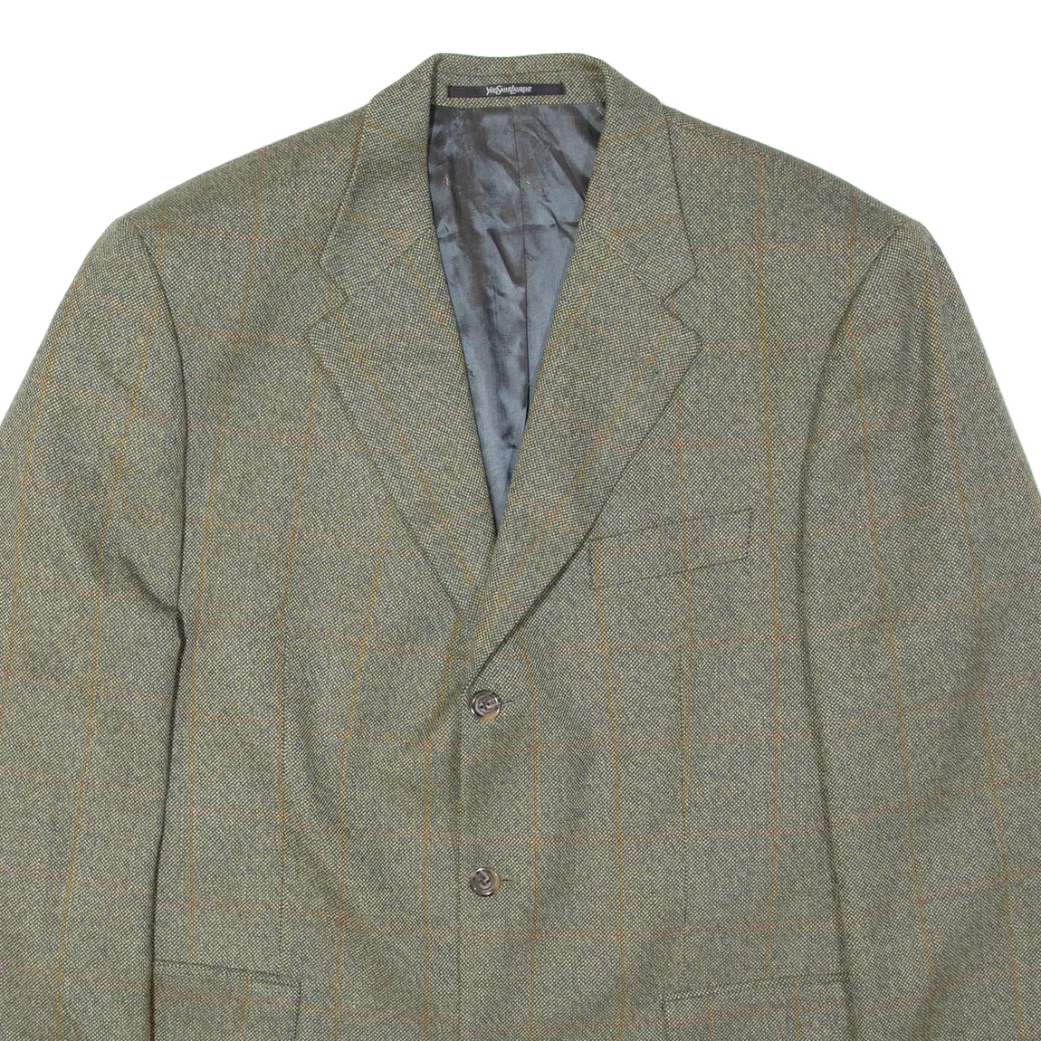 YVES SAINT LAURENT Mens Blazer Jacket Green Wool Plaid 2XL